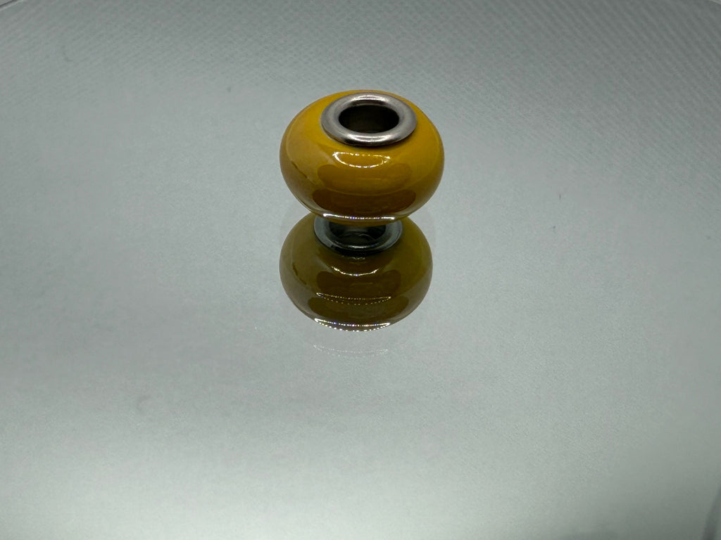 Mustard Yellow Glass Charm Separator Bead - Laminated Gold