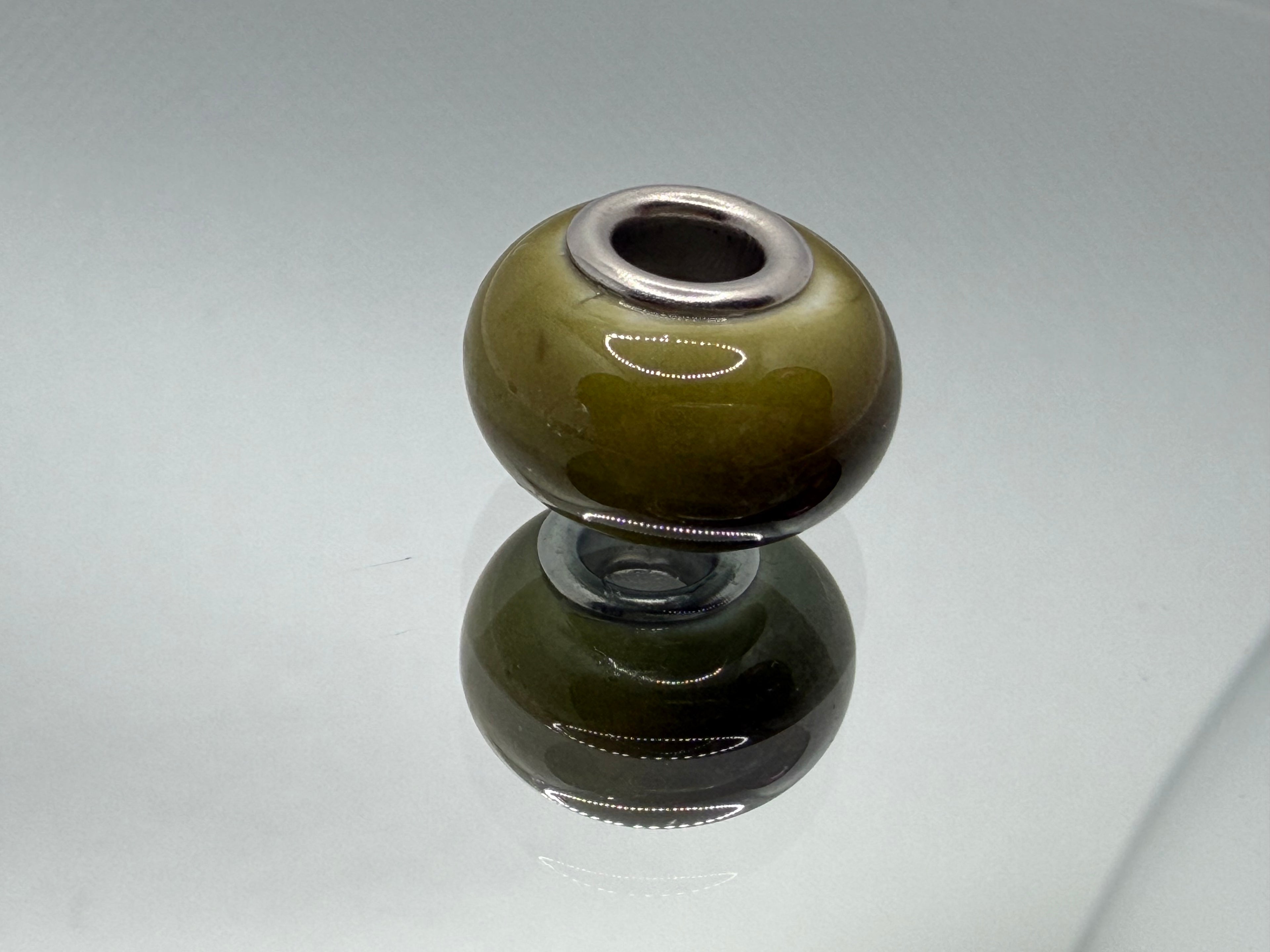 Olive Green Glass Charm Separator Bead - Laminated Gold