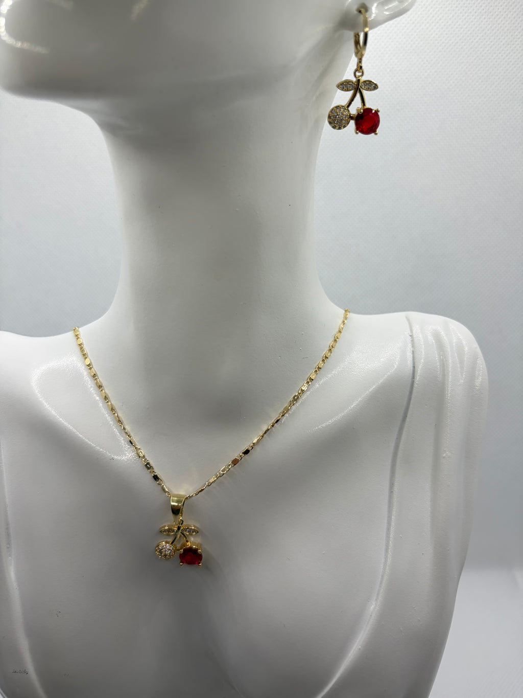 Gold Cherry Necklace and Earring Set - Laminated Gold