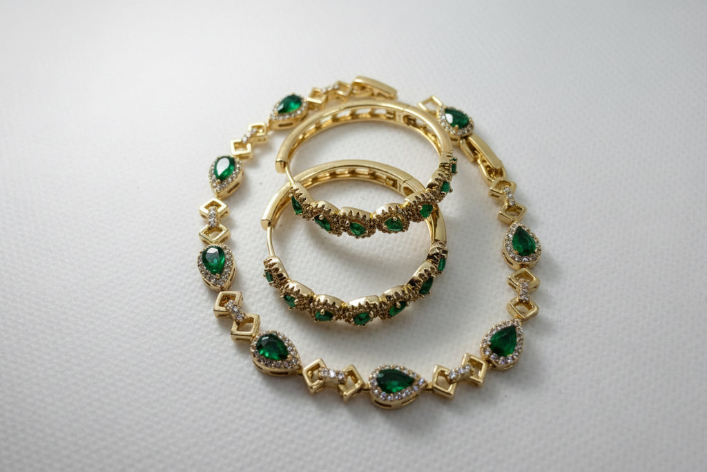 Emerald Crystal Halo Jewelry Set