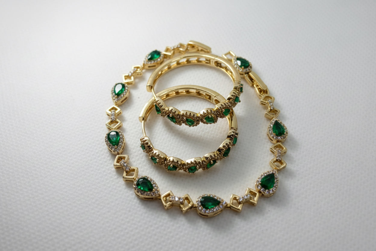 Emerald Crystal Halo Jewelry Set