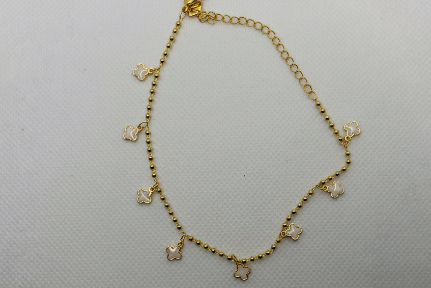 Mother of Pearl Clover Anklet - Gold Chain