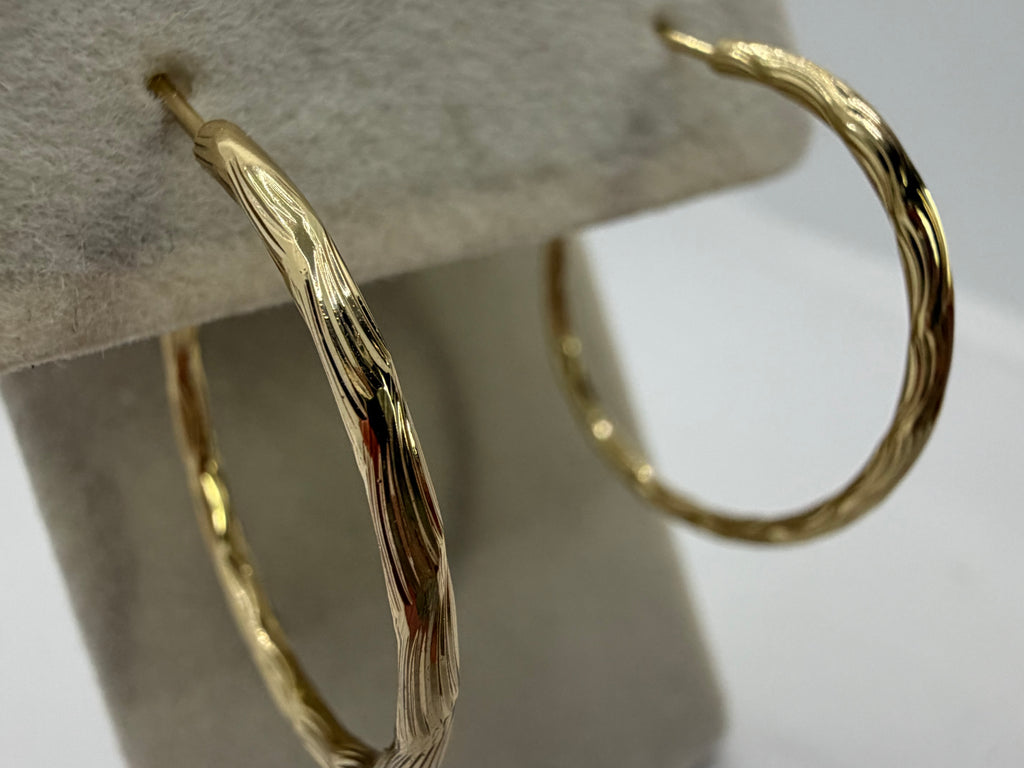 Gold Textured Twist Hoop Earrings