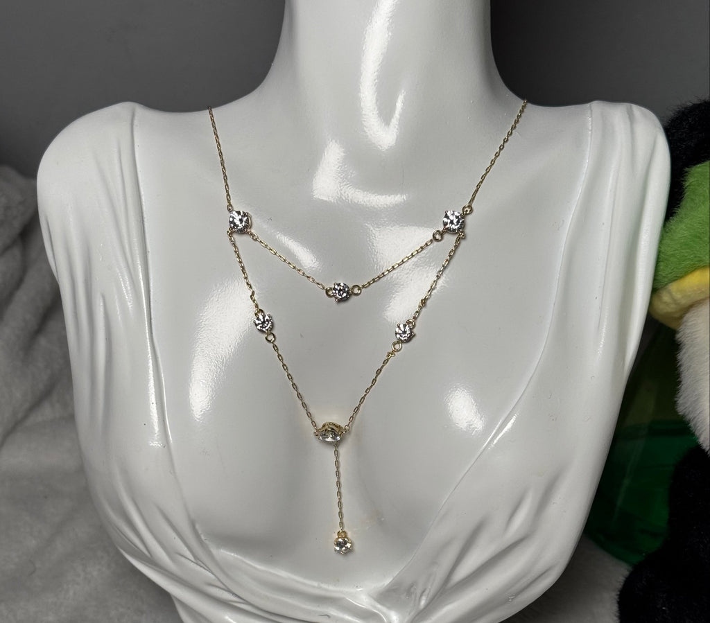 Layered Crystal Necklace with Y-Drop Design