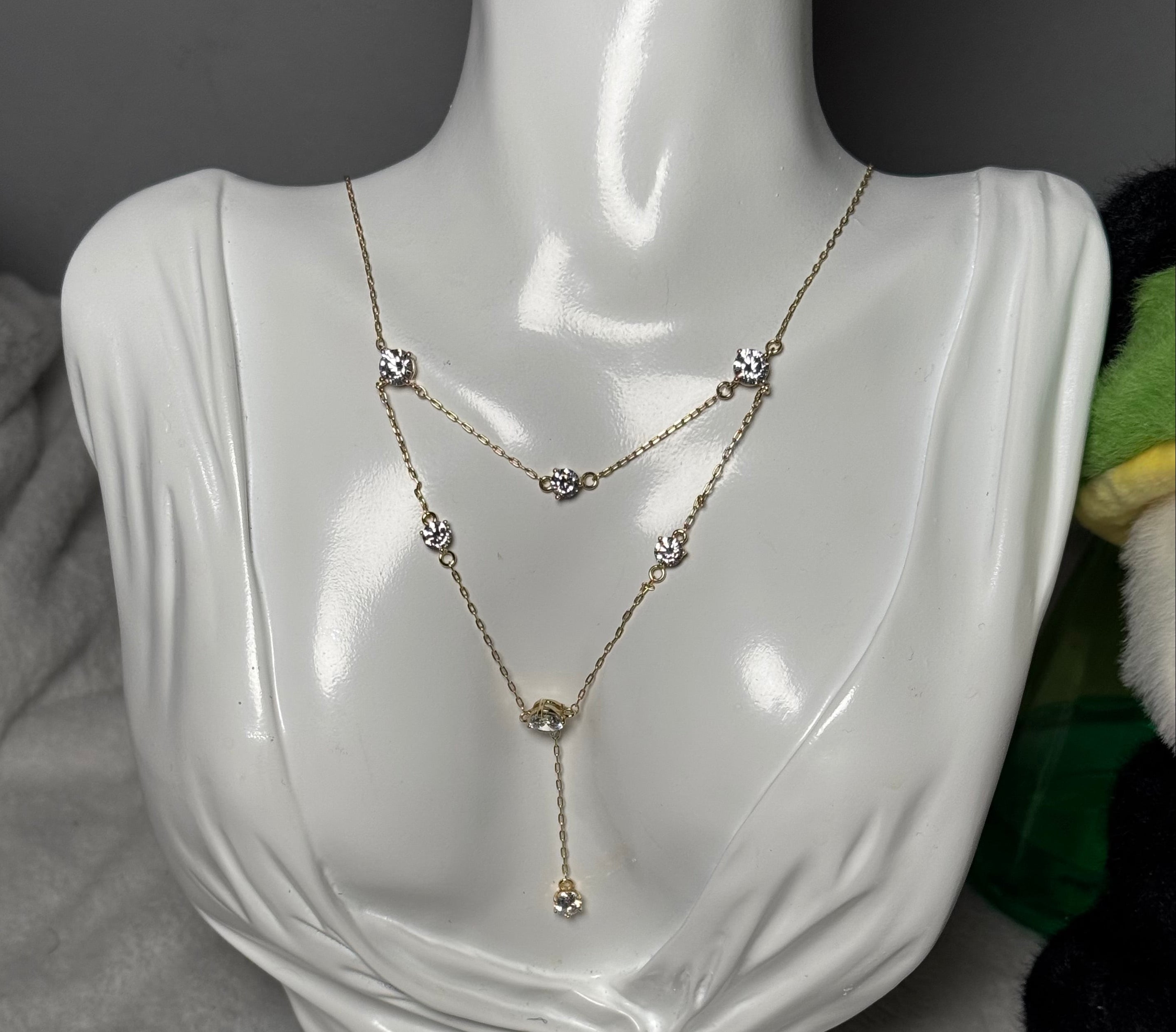 Layered Crystal Necklace with Y-Drop Design