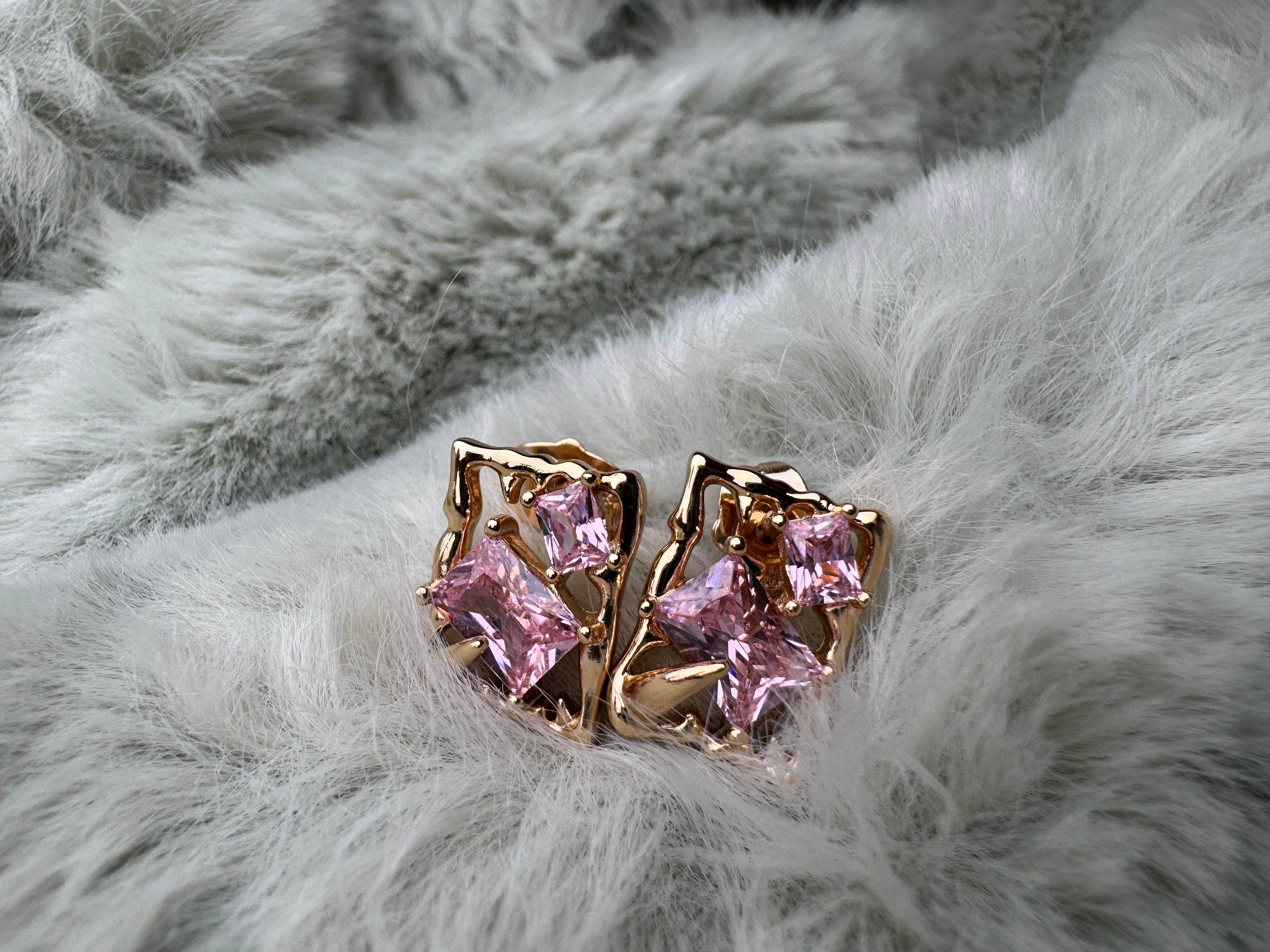 Square Pink Crystal Stud Earrings
