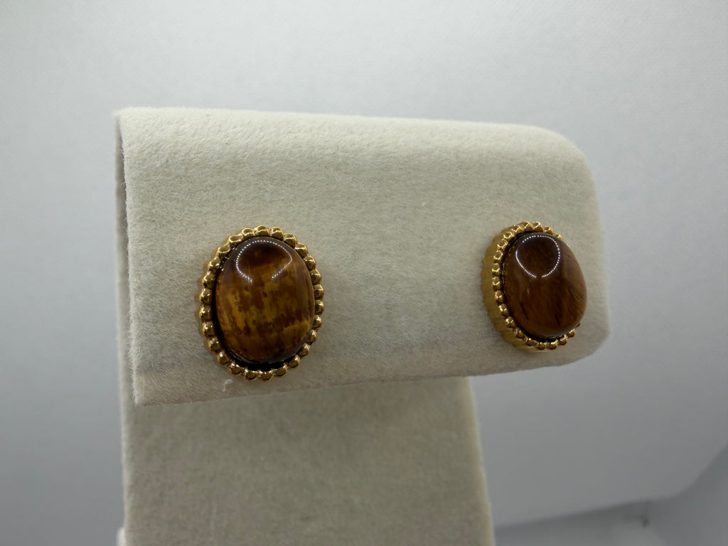 Tiger's Eye Oval Stud Earrings