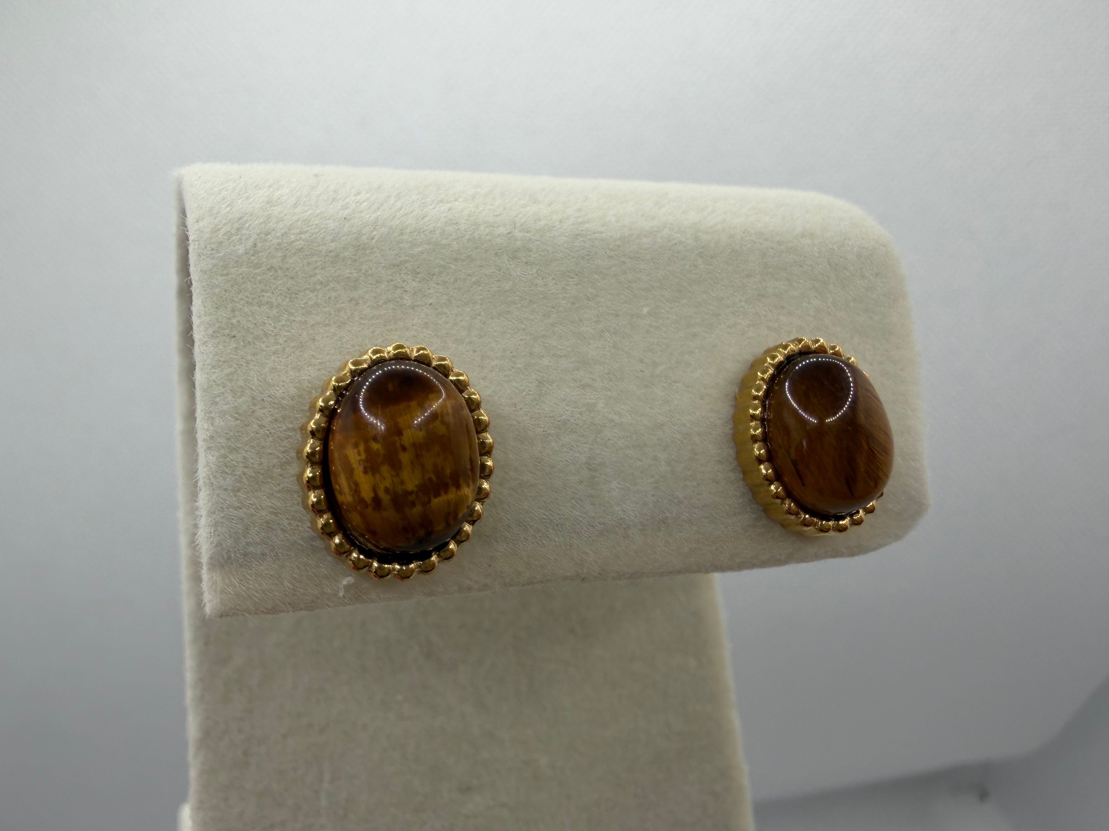Tiger's Eye Oval Stud Earrings